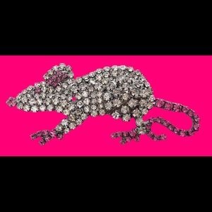 Swarovski Crystal Rat Pin - Cute Rodent Brooch